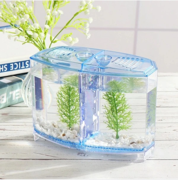 Petzlifeworld Double House Betta Tank Small FishTank for Fighter Fish Rectangle Aquarium Tank (1 L)