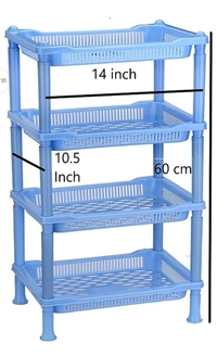 Ariser enterprises Multipurpose KitchenStorage Organizer Folding Rack PlasticWall Shelf (Number of Shelves - 4, Blue) - blue color