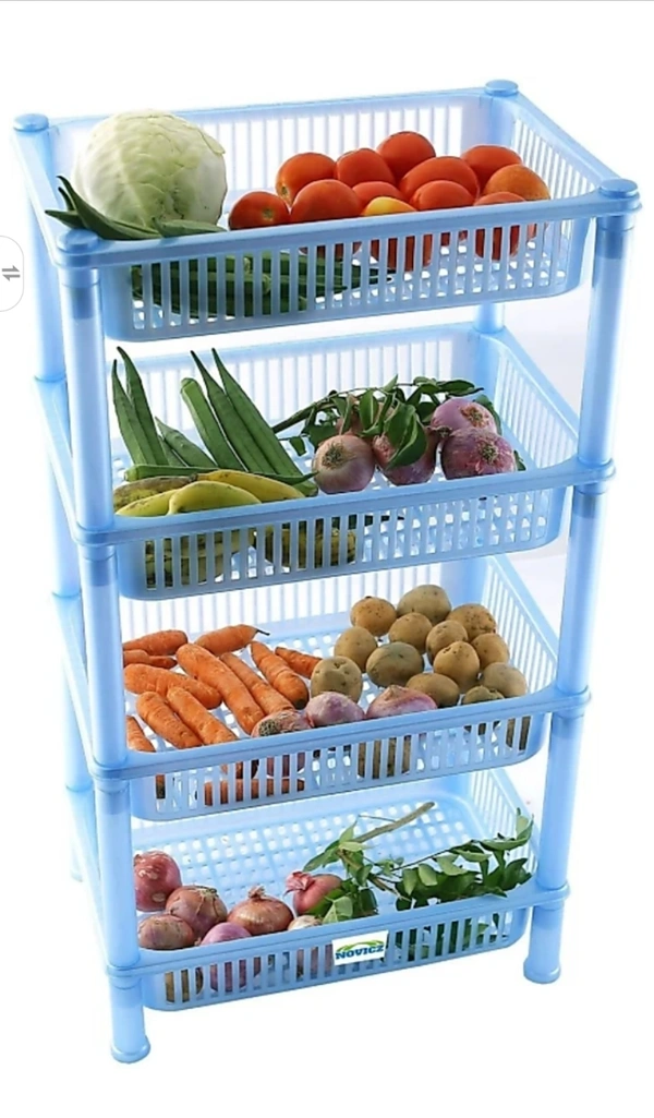 Ariser enterprises Multipurpose KitchenStorage Organizer Folding Rack PlasticWall Shelf (Number of Shelves - 4, Blue) - blue color