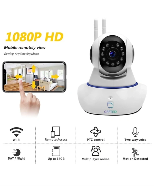 CFFTED Double Antenna Auto- RotatingNight Vision Mobile HD CCTV WifiCamera 720P with Audio Wifi SmartNet Camera Live Streaming Video(Android/IOS) Security Camera (2Channel) - White color