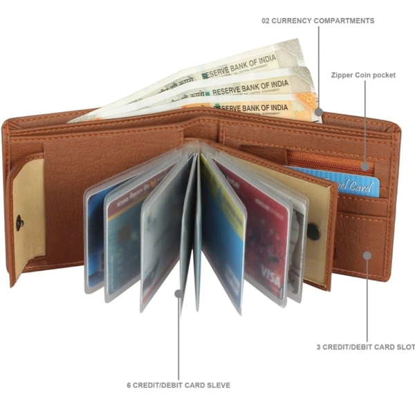 SAMTROHMen Tan Artificial Leather Wallet - Mini (8 Card Slots)