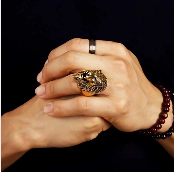 SHI JewelleryMetal King Lion Ring for Men and BoysGold Lion Head Ring Metal Gold PlatedRing  - gold, 18