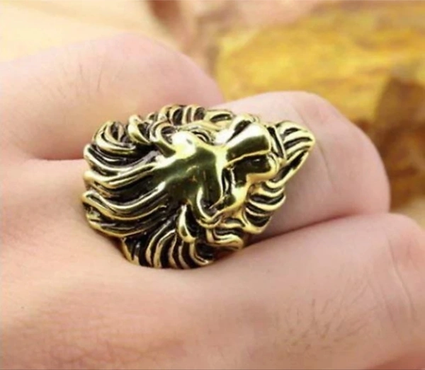 SHI JewelleryMetal King Lion Ring for Men and BoysGold Lion Head Ring Metal Gold PlatedRing  - 18, 20