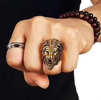 SHI JewelleryMetal King Lion Ring for Men and BoysGold Lion Head Ring Metal Gold PlatedRing  - gold, 16