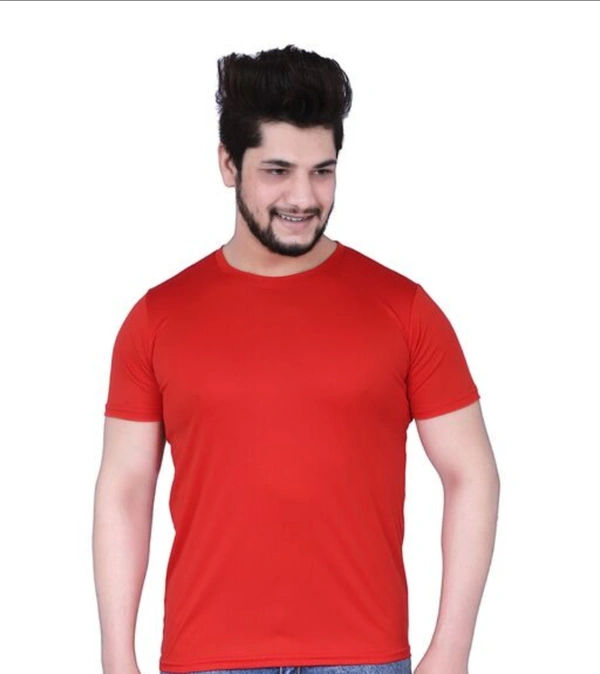 TSK ENTERPRISES MEN'S SOLID HALF SLEEVES GYM/SPORTS WE... - Red Colors, L