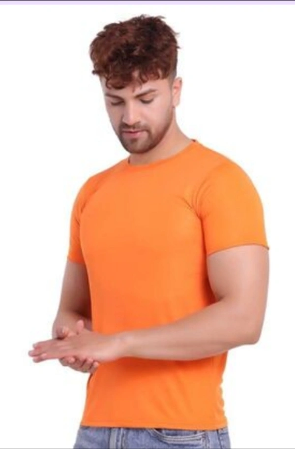 TSK ENTERPRISES MEN'S SOLID HALF SLEEVES GYM/SPORTS WE... - XL, orange colour