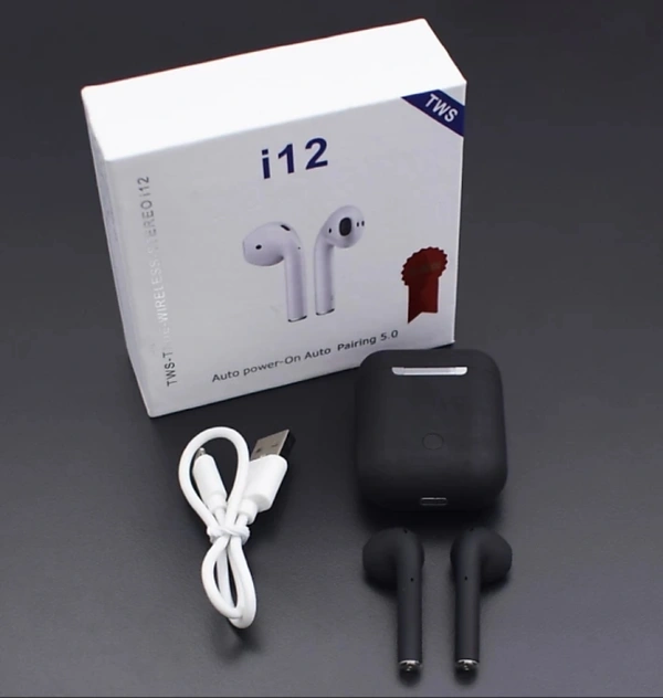 i12 Wireless Bluetooth Earphone Portable Bluetooth Headset Bluetooth Headset (Black, In the Ear) - Black color and White Colors