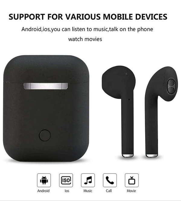 i12 Wireless Bluetooth Earphone Portable Bluetooth Headset Bluetooth Headset (Black, In the Ear) - Black color and White Colors