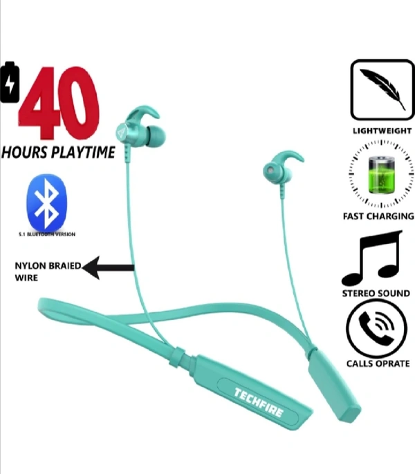 TECHFIRE Fire 500v2 Neckband hi-bass Wireless Bluetooth headphone Bluetooth Headset (Green, In the Ear)