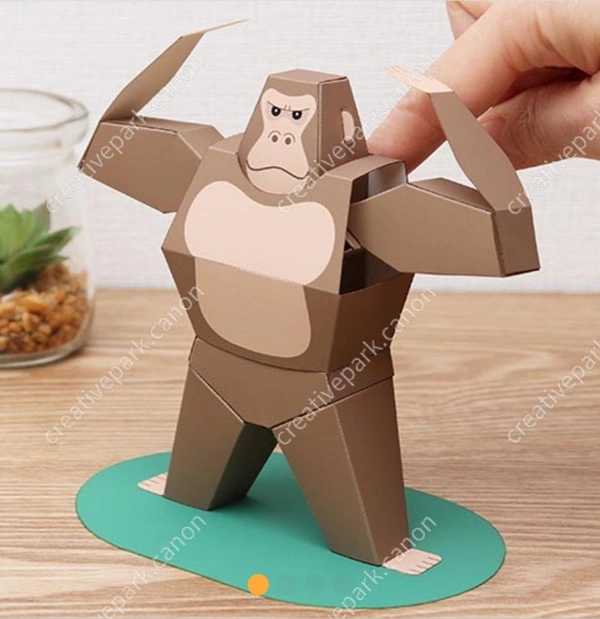 A gorilla craft with a cool pose. Push the lever to move your arm!