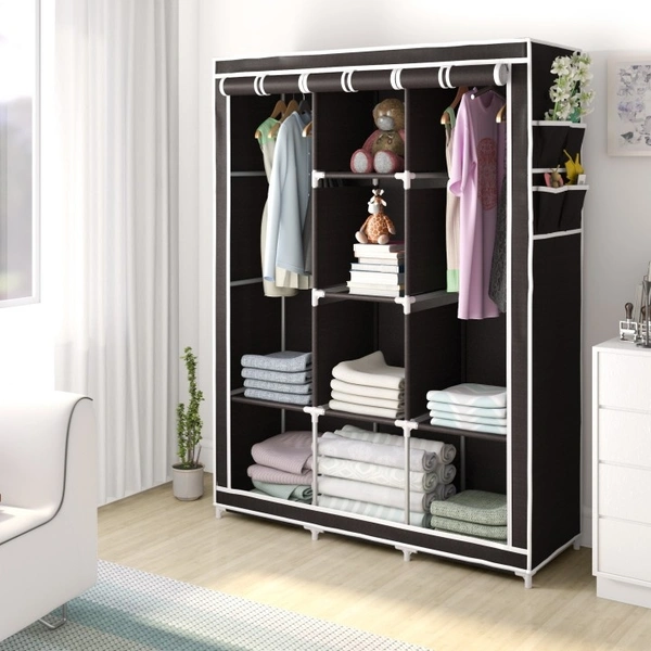 Perfect Homes Studio 3 Door 8 Shelf Carbon Steel Collapsible Wardrobe (Finish Color Chocolate Brown, DIY (Do-It-Yourself))