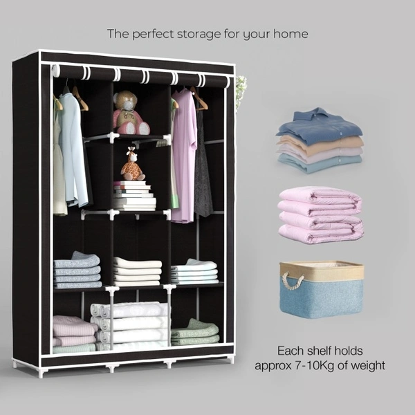Perfect Homes Studio 3 Door 8 Shelf Carbon Steel Collapsible Wardrobe (Finish Color Chocolate Brown, DIY (Do-It-Yourself))