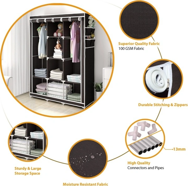 Perfect Homes Studio 3 Door 8 Shelf Carbon Steel Collapsible Wardrobe (Finish Color Chocolate Brown, DIY (Do-It-Yourself))