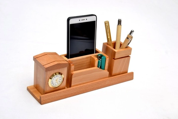 SURYAATC 4 Compartments Wood Desk Organizer (Brown)
