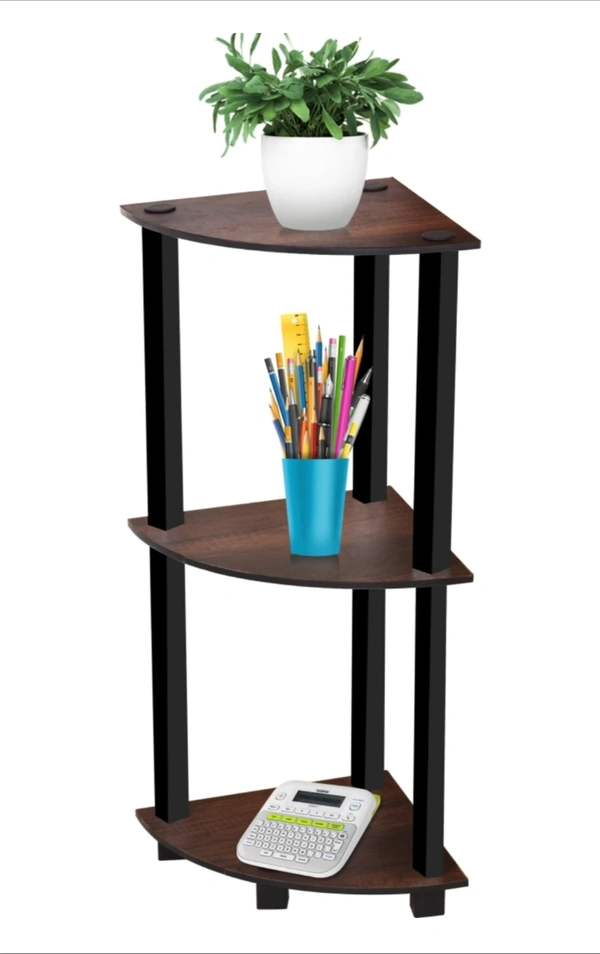 LINGAZ 3 tier Rack Shelf, Living Room, Metal, Easy Assembly, Space Saving_Multi Shape MDF (Medium Density Fiber) Wall Shelf (Number of Shelves - 3, Brown)