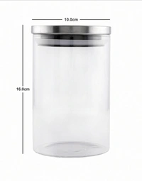 GOODHOMES Set of 2 Transparent Borosilicate Airtight Jars with Metal Lid - White col
