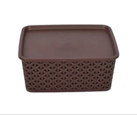 Kuber Industries Set Of 3 Brown & Beige Texured Small Size Multipurpose Solitaire Storage Basket With Lid