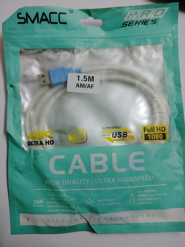 Male Female USB cable - White color