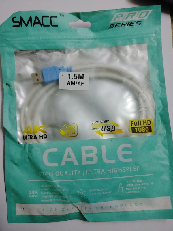 Male Female USB cable - White color