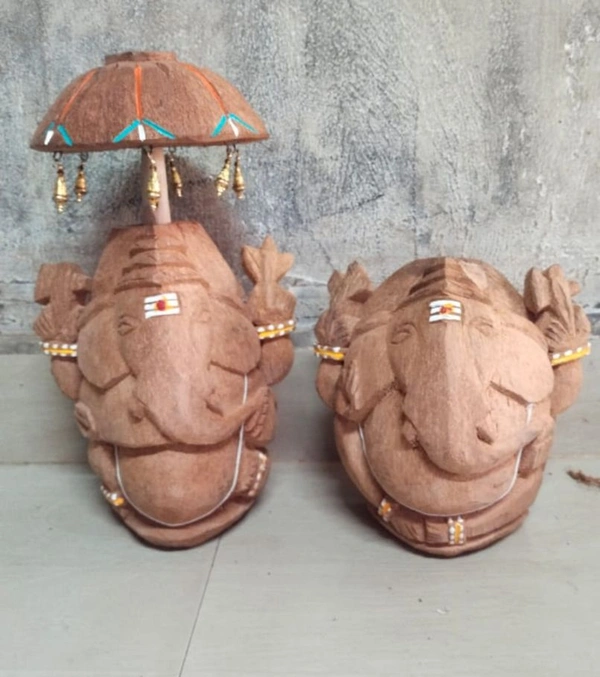 Ganesh Carving On Coconut Husk Handmade idol Statue Showpiece