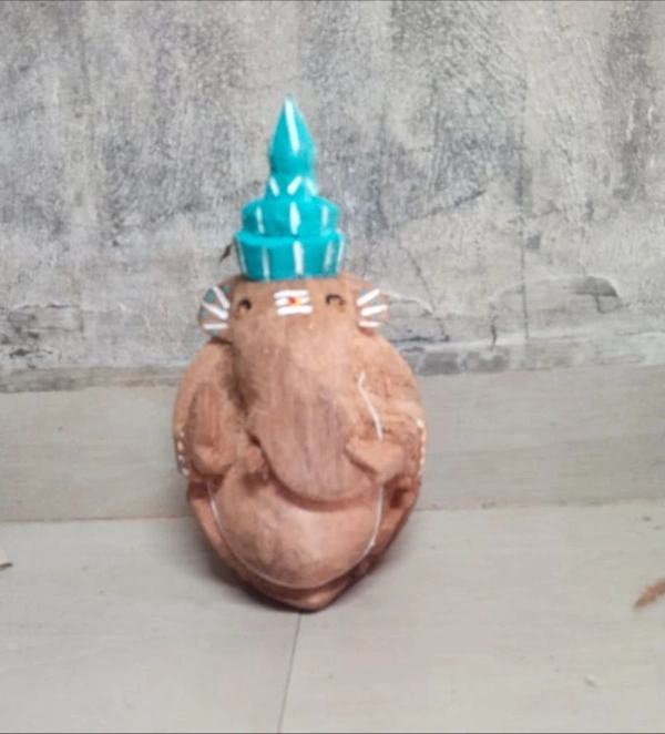 Ganesh Carving On Coconut Husk Handmade idol Statue Showpiece