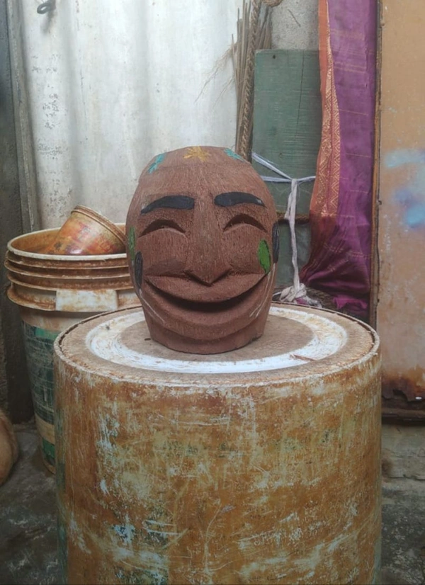 Monkey Carving On Coconut Husk Handmade idol Statue Showpiece