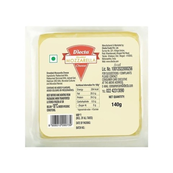 D'lecta Shredded Mozzarella Cheese - 140g