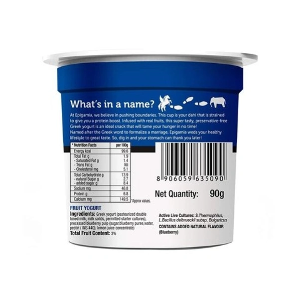 Epigamia Blueberry Greek Yogurt  - 90g