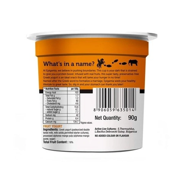 Epigamia Alphonso Mango Greek Yogurt - 90g