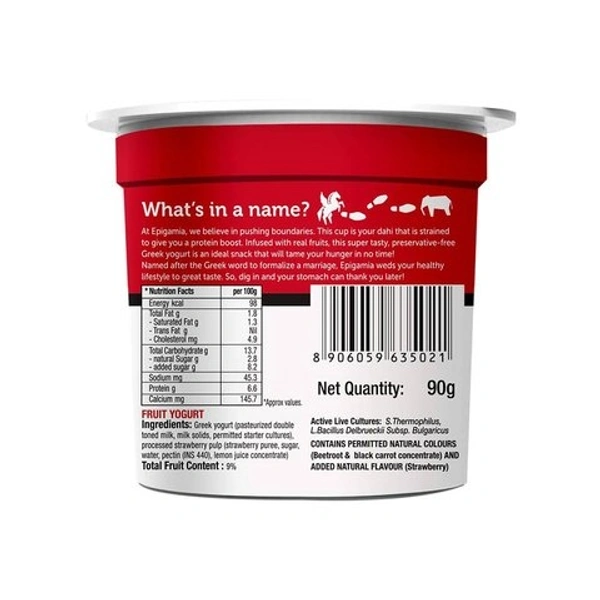 Epigamia Strawberry Greek Yogurt - 90g