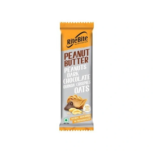 RiteBite Peanut Butter Dark Chocolate Quinoa Crispies Oats Nutrition Bar - 40g