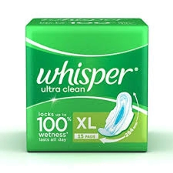 Whisper Ultra Clean Sanitary Pads - XL+ - 15 Pcs