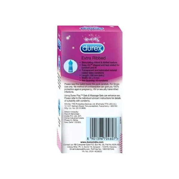 Durex Extra Ribbed Condom  - 10 Pcs