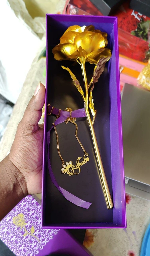 Golden Rose With Unique Name Pendent With Gold Plated Chain