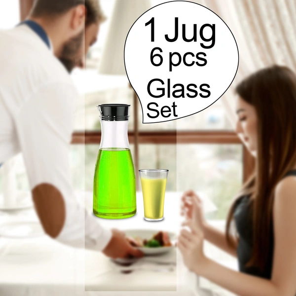 0076_Transparent Unbreakable Water Juicy Jug and 6 Pcs. Glass Combo Set for Dining Table Office Restaurant Pitcher