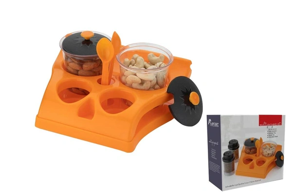 0078 Plastic Aachar Pickle Container/Chutney/Mukhwas Tray/Masala Tray/Dining Spice Stand (Set of 4 Jar, 2 Spoon, 1 Tray,)