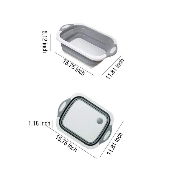 0098B (Brown Box) Foldable Chopping Board, Dish Rack, Washing Bowl & Draining Basket, 3in1 Multi-Function