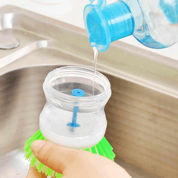 0159 Plastic Wash Basin Brush Cleaner with Liquid Soap Dispenser (Multicolour)