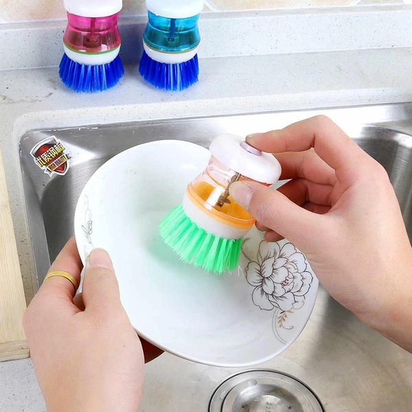 0159 Plastic Wash Basin Brush Cleaner with Liquid Soap Dispenser (Multicolour)