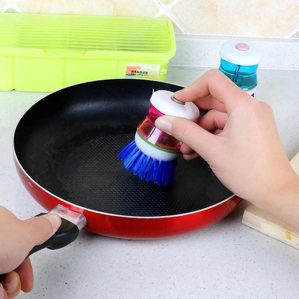 0159 Plastic Wash Basin Brush Cleaner with Liquid Soap Dispenser (Multicolour)