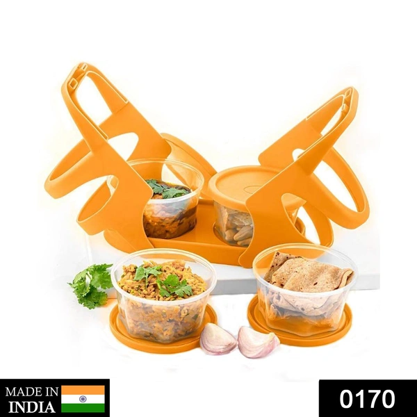 0170 Lunch Box (200 ml each Container) with Attractive Stand - 4 pcs