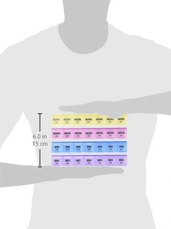 0383 Pill Case- 4 Row 28 Squares Weekly 7 Days Tablet Box Holder Medicine Storage Organizer Container