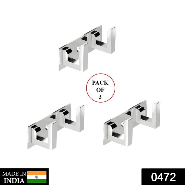 0472_2 Pin  Cloth Hanger Bathroom Wall Door Hooks For Hanging keys,Clothes Holder Hook Rail  (Pack of 3)