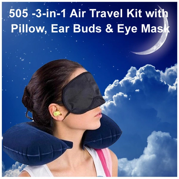 0505 -3-in-1 Air Travel Kit with Pillow, Ear Buds & Eye Mask