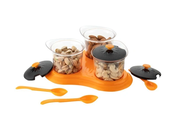 0609 Multipurpose Dining Set Jar and tray holder, Chutneys/Pickles/Spices Jar - 3pc