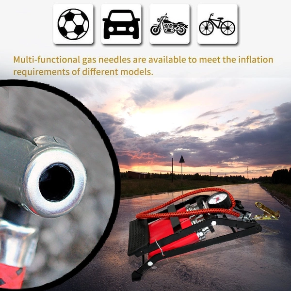 0709 Dual-Cylinder Foot Pump, Portable Floor Bike Pump, 150PSI Air Pump