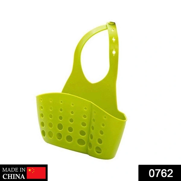 0762 Adjustable Kitchen Bathroom Water Drainage Plastic Basket/Bag with Faucet Sink Caddy