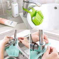 0762 Adjustable Kitchen Bathroom Water Drainage Plastic Basket/Bag with Faucet Sink Caddy