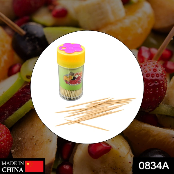0834A Wood Double Sided Toothpicks with Clear Plastic Storage Box