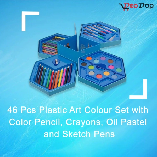 0859 46 Pcs Plastic Art Colour Set with Color Pencil, Crayons, Oil Pastel and Sketch Pens